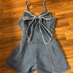 Peach Love California Blue Denim Romper